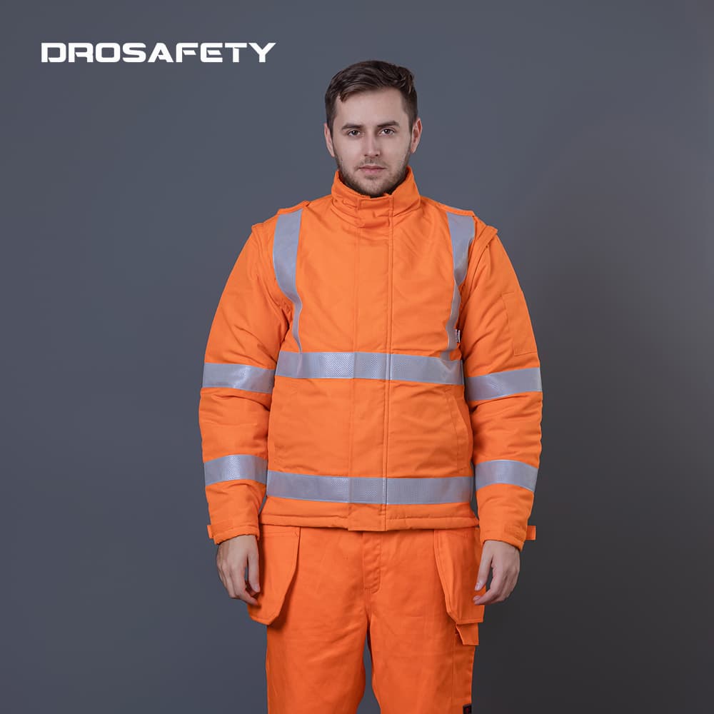 冬季加厚橙色道路煤礦工人反光阻燃工作夾克
