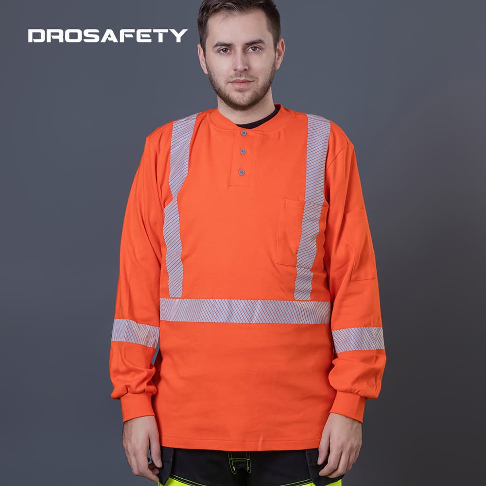 全棉針織阻燃亨利襯衫彈力反光工作襯衫