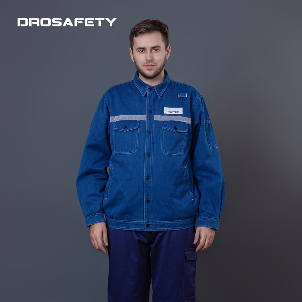 戶外作業(yè)牛仔夾克耐磨防撕裂阻燃反光功能
